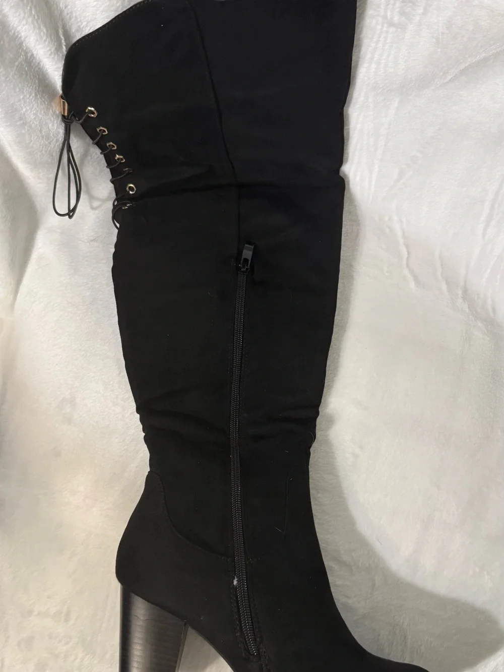 TOP Moda Black Over-the-Knee Block Heel Lace-Up Boots